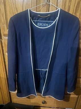 Escada Navy Open-Front Jacket with White Trim